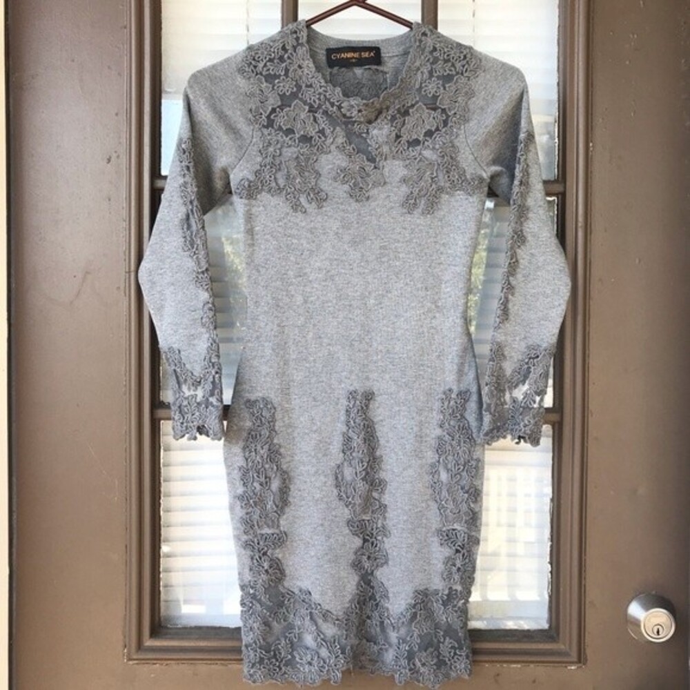 Cyanine Sea Mini Bodycon Wool Dress Gray Size Small